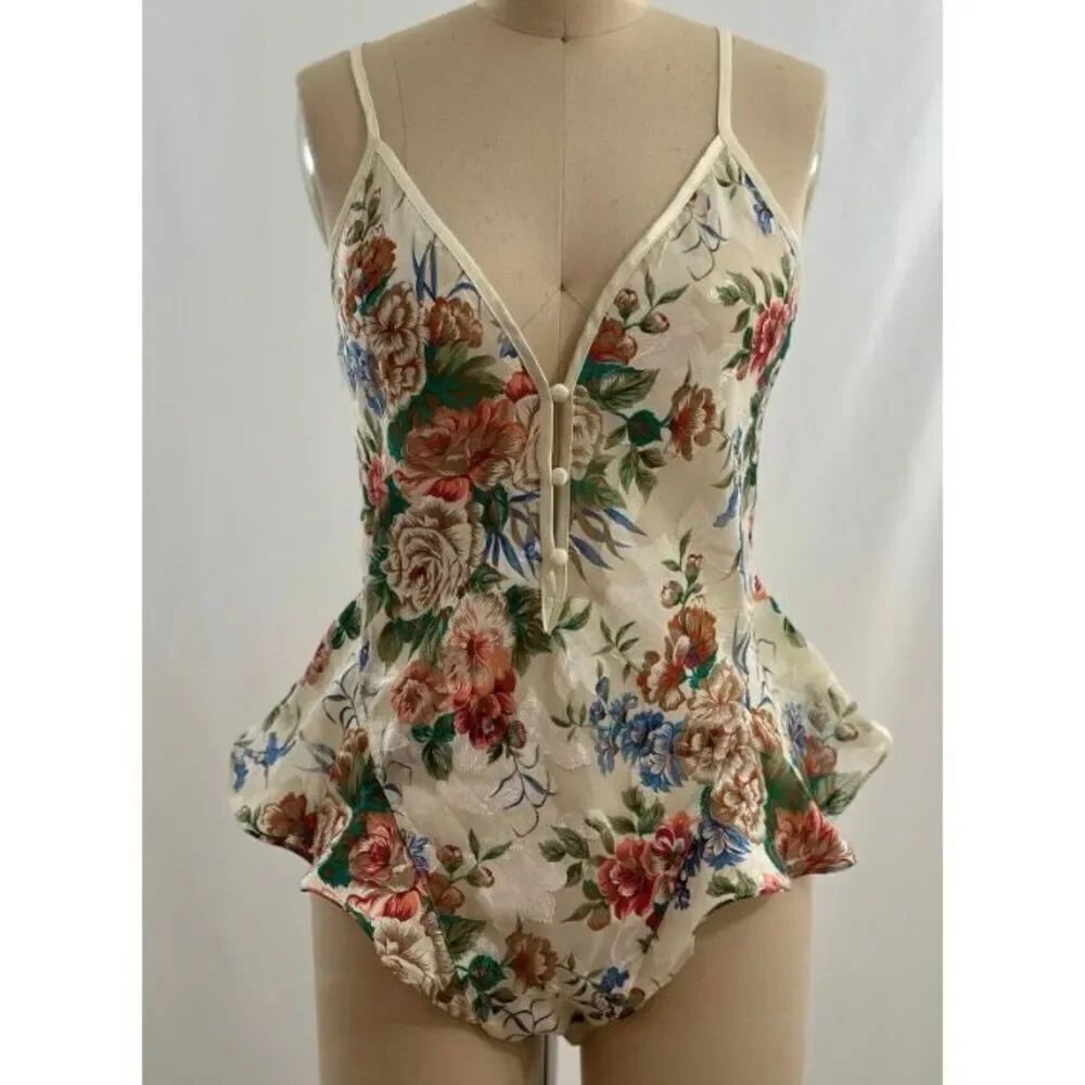 Vintage Victoria’s Secret Floral Satin Teddy Bodysuit – Women’s Medium Lingerie